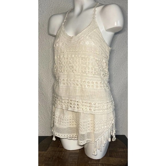 AQUA Cream 2 Piece Set Of Shorts And Tank Coachella Summer Outfit Size XSmall - Picture 8 of 12